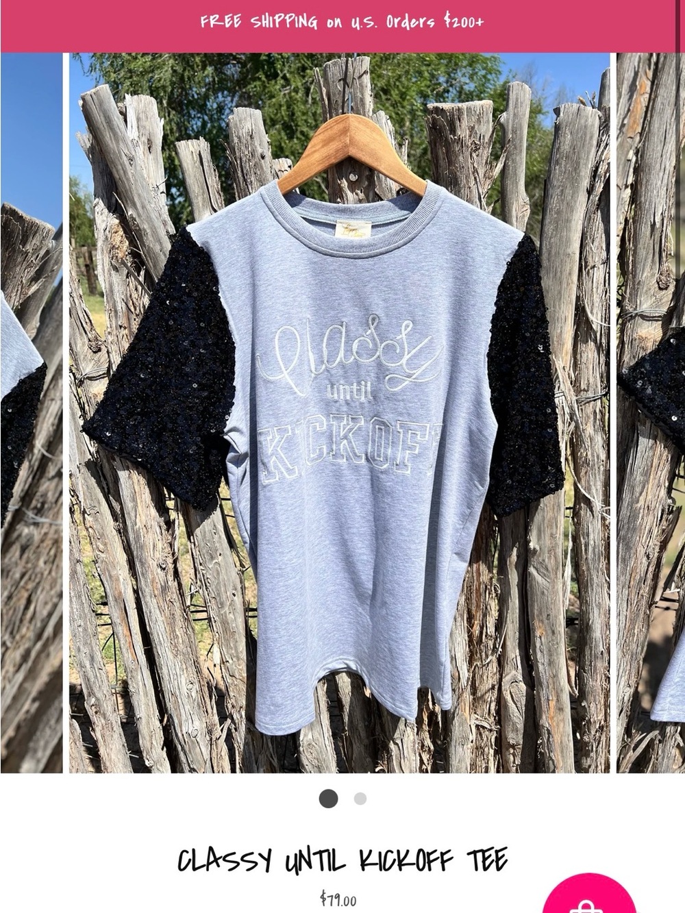 Classy Until Kickoff Tee - Light Gray with Black Sequin Sleeves